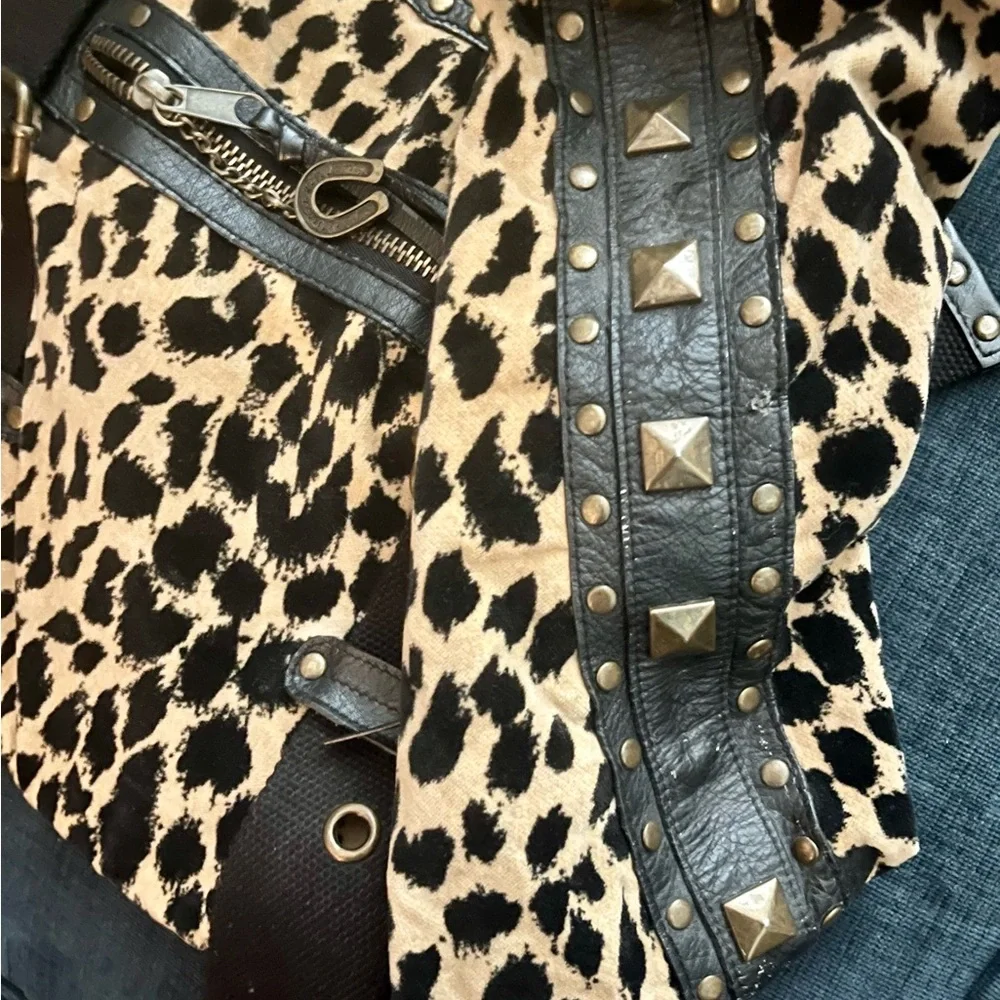 Large Vintage Betsey Johnson Leopard Print Tote Bag with Studded Trim - Picture 5 of 10